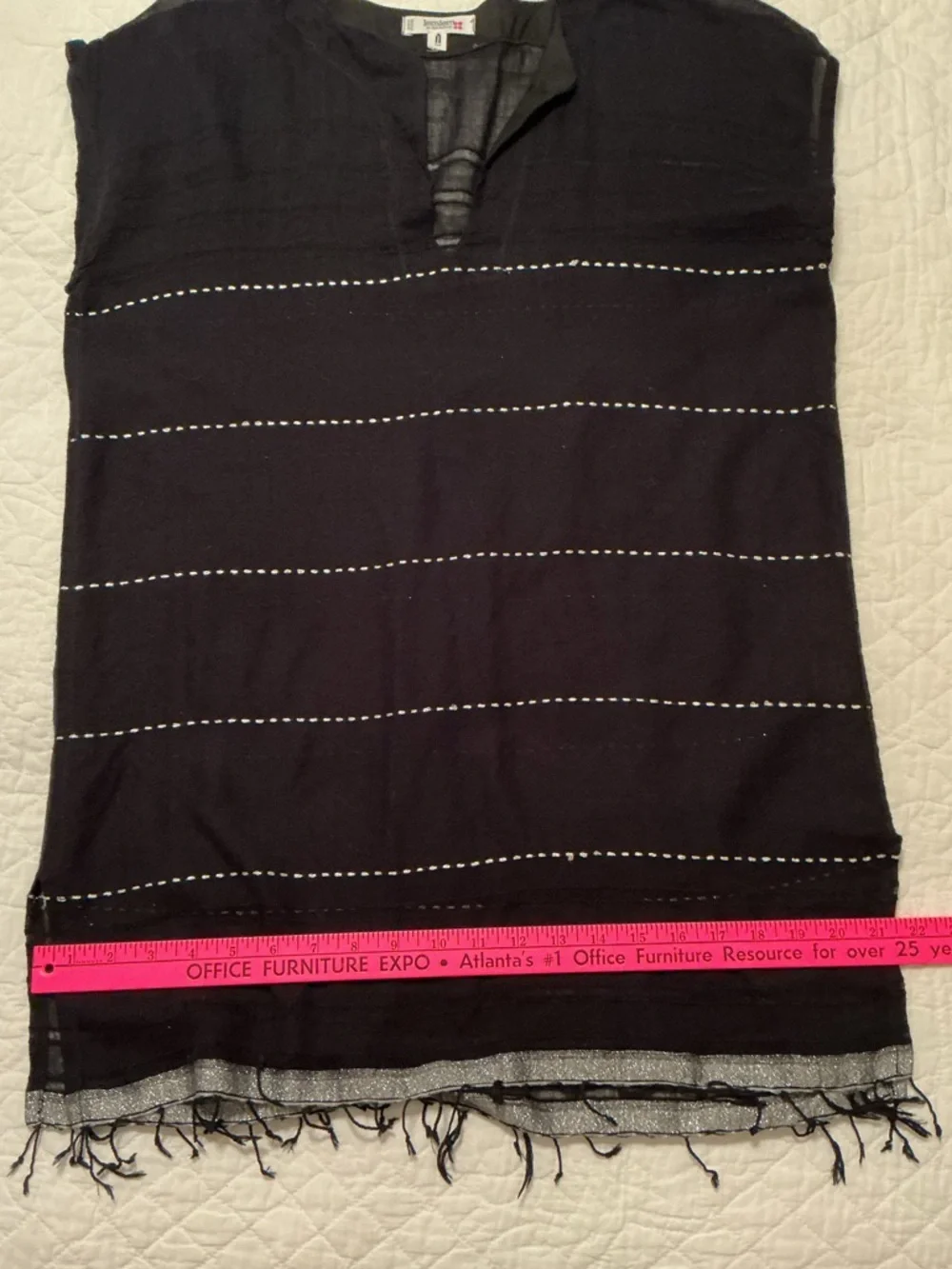 Lemlem Tikuri Tunic Swim Coverup Dress, Black, Silver Thread & Fringe Hem, Small - Picture 12 of 14